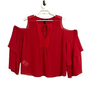 BCBGMaxAzria Semi Sheer Cold Shoulder Blouse
